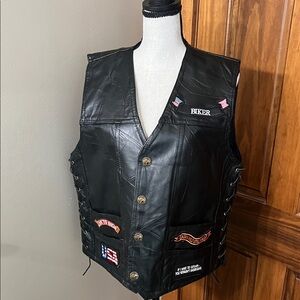Black Leather Biker Vest with Patches